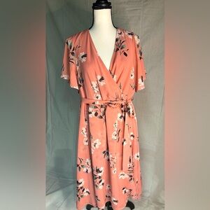 Torrid Coral Pink Froral Flutter Sleeve Midi Dress Size 1